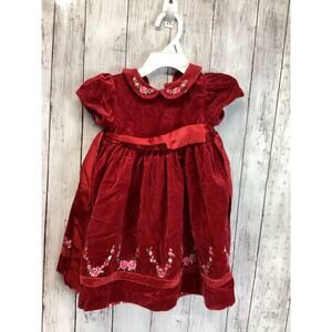 The Children Place Baby Girl A-Line Dress Size 18M Red Floral Velvet Holiday